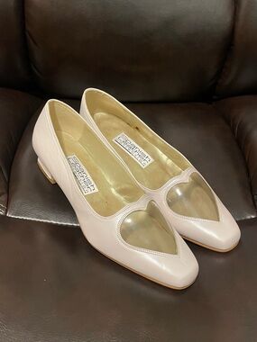 Sergio Zelcer Pale Pink Leather Flats with Heart-Shaped Transparent Vamp